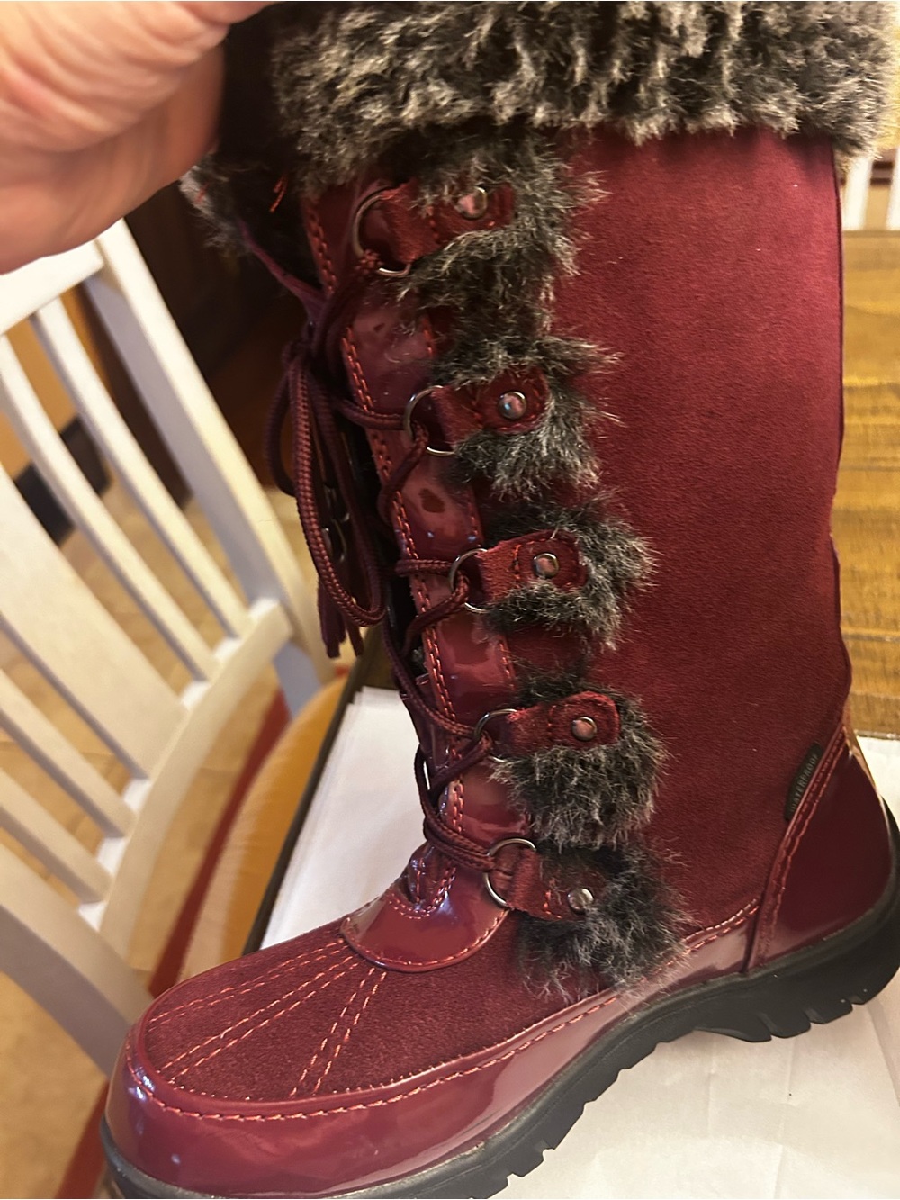 Sporto Women's Burgundy Lace-Up Faux Fur Winter Boots - Picture 4 of 9